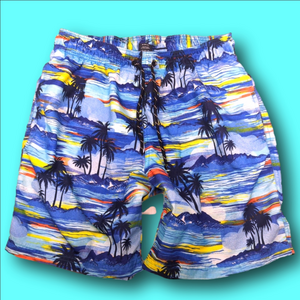 Men's George Swim Trunks Shorts Size M Blue Palm Tree Print